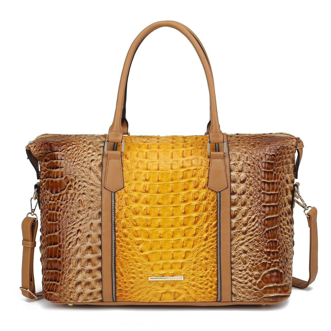 MKFCollection Raven Croc Embossed Duffel Bag - Vegan Leather Designer Handbag Image 9