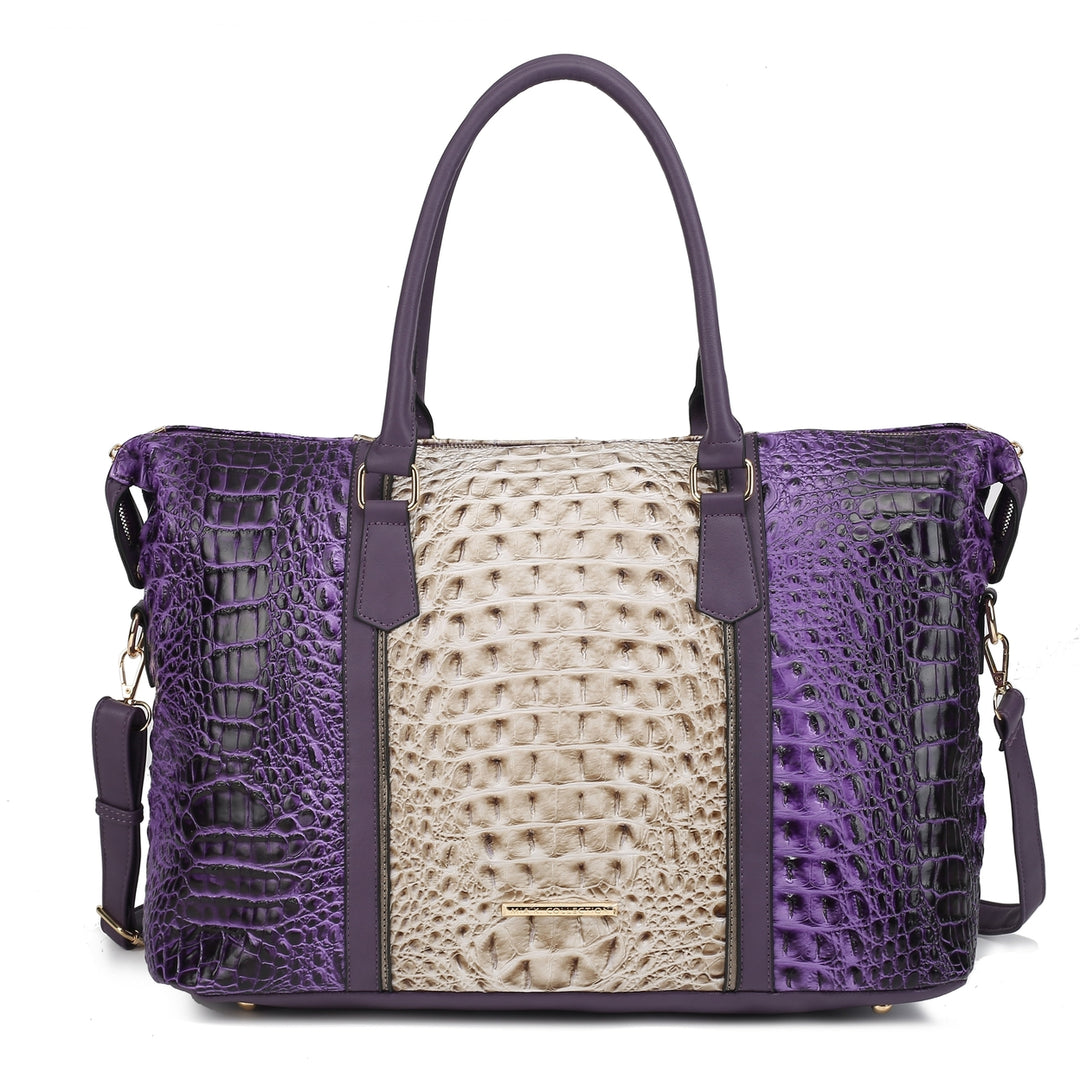 MKFCollection Raven Croc Embossed Duffel Bag - Vegan Leather Designer Handbag Image 10