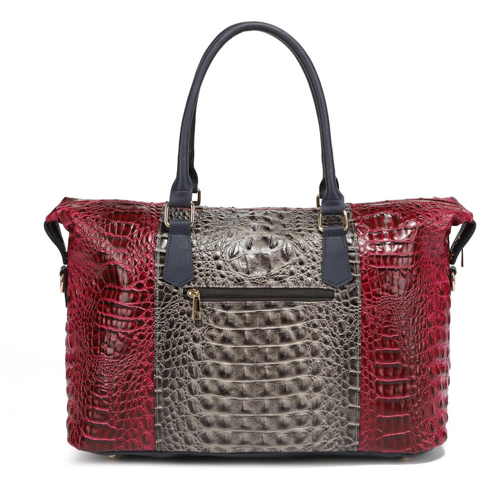 MKFCollection Raven Croc Embossed Duffel Bag - Vegan Leather Designer Handbag Image 12