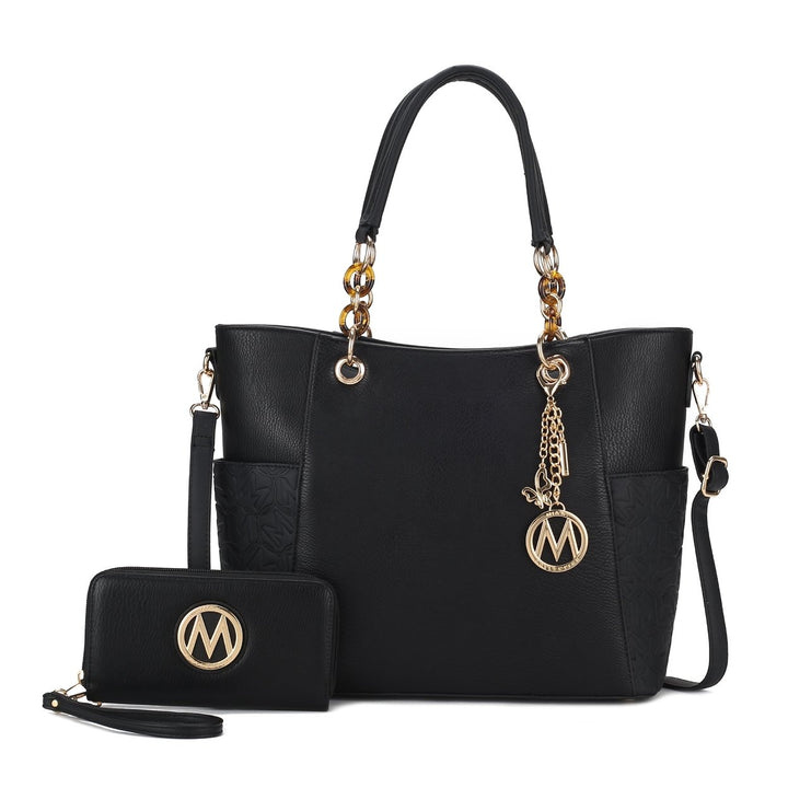 MKFCollection Merlina Embossed Tote Bag and Wallet Set - Vegan Leather Designer Image 2