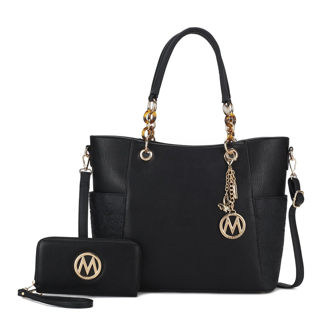 MKFCollection Merlina Embossed Tote Bag and Wallet Set - Vegan Leather Designer Image 1