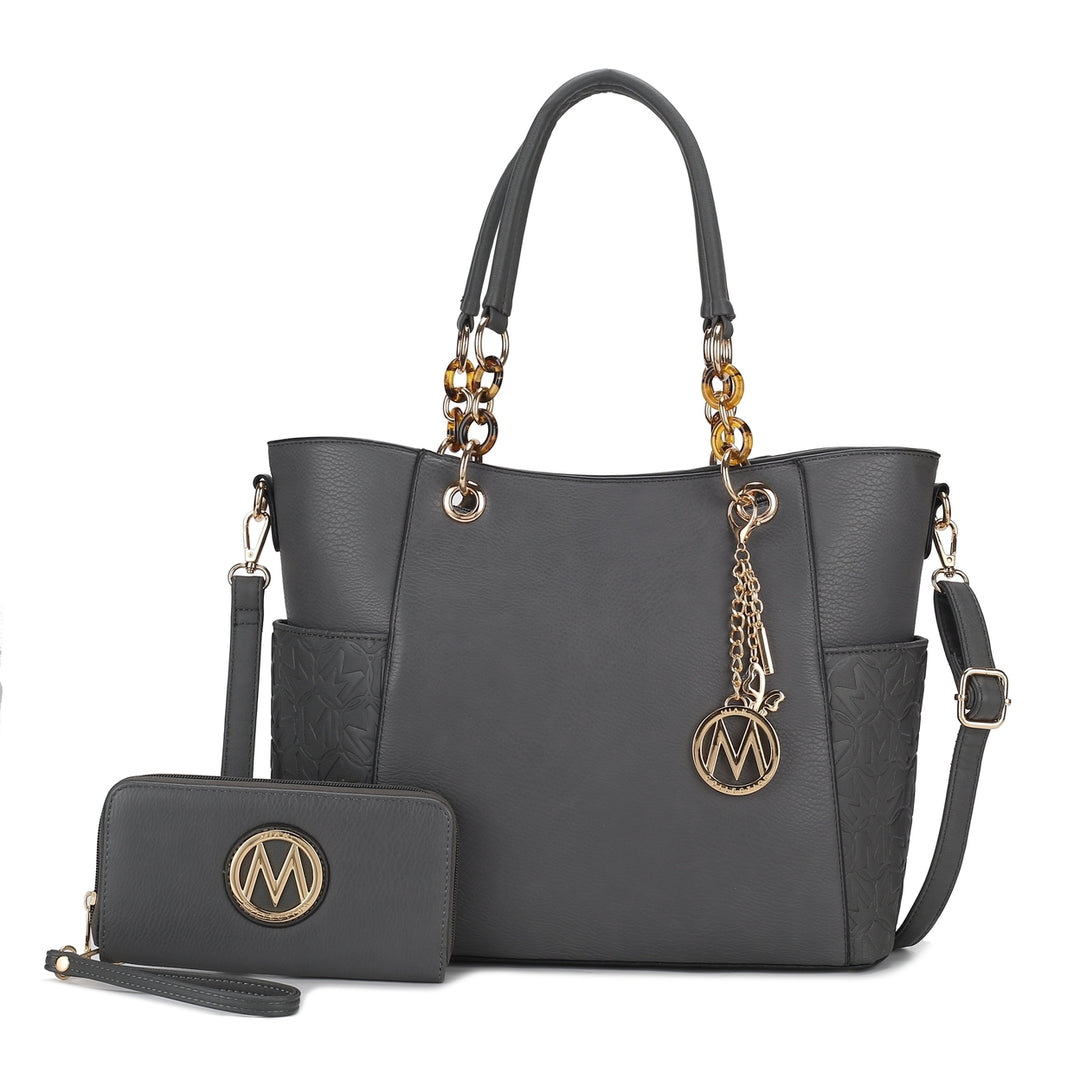 MKFCollection Merlina Embossed Tote Bag and Wallet Set - Vegan Leather Designer Image 4