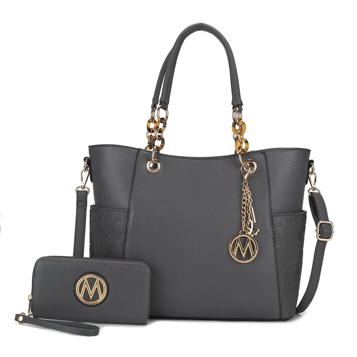 MKFCollection Merlina Embossed Tote Bag and Wallet Set - Vegan Leather Designer Image 4