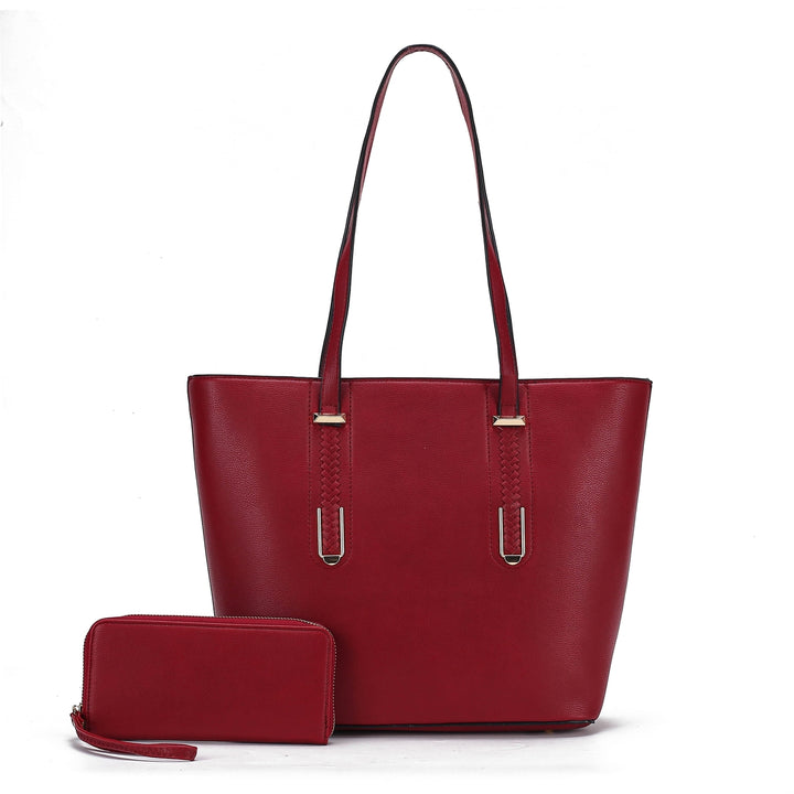 MKFCollection Mina Tote Bag and Wallet Set - Vegan Leather Designer Handbag Image 10