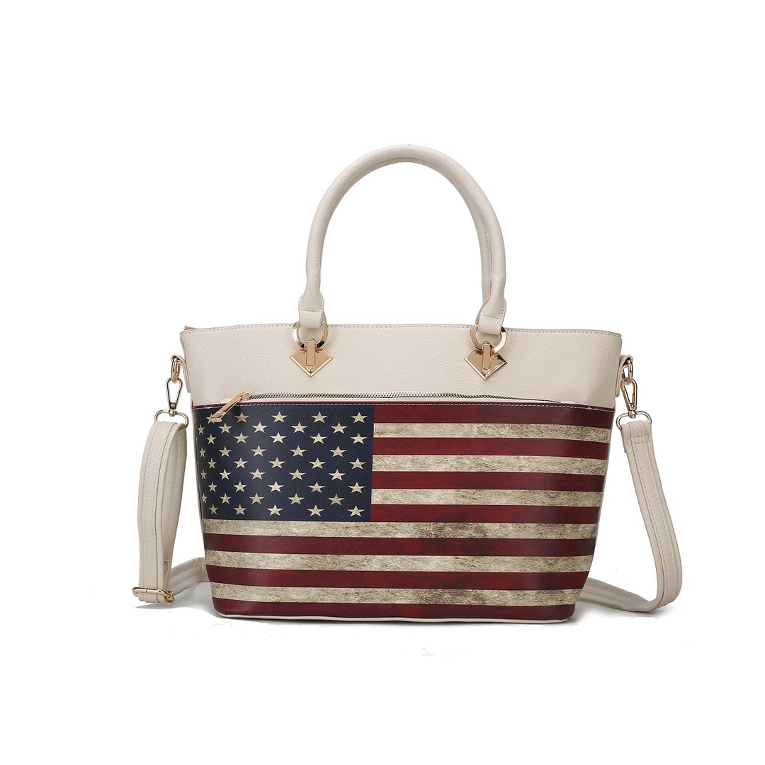 MKFCollection Lilian Printed Flag Tote Bag - Vegan Leather Designer Handbag Image 1