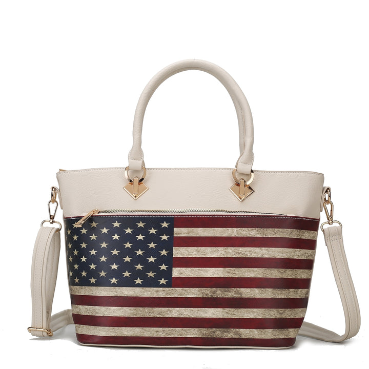 MKFCollection Lilian Printed Flag Tote Bag - Vegan Leather Designer Handbag Image 2