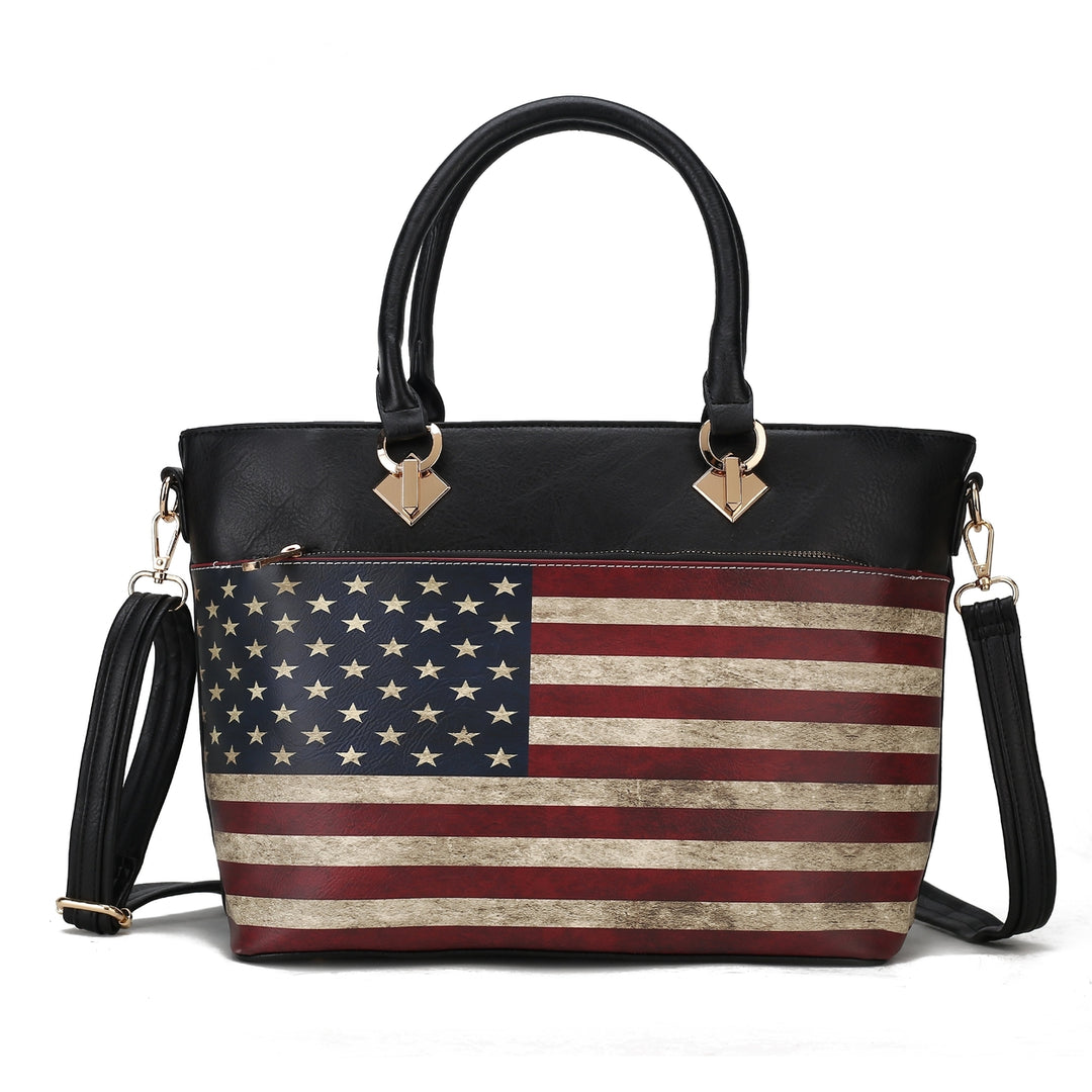 MKFCollection Lilian Printed Flag Tote Bag - Vegan Leather Designer Handbag Image 3