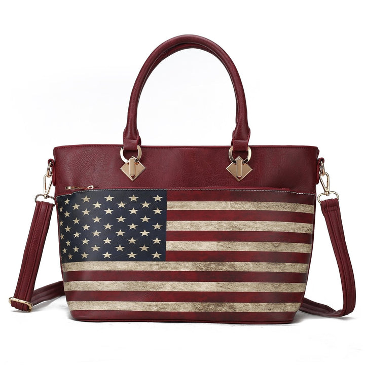 MKFCollection Lilian Printed Flag Tote Bag - Vegan Leather Designer Handbag Image 4