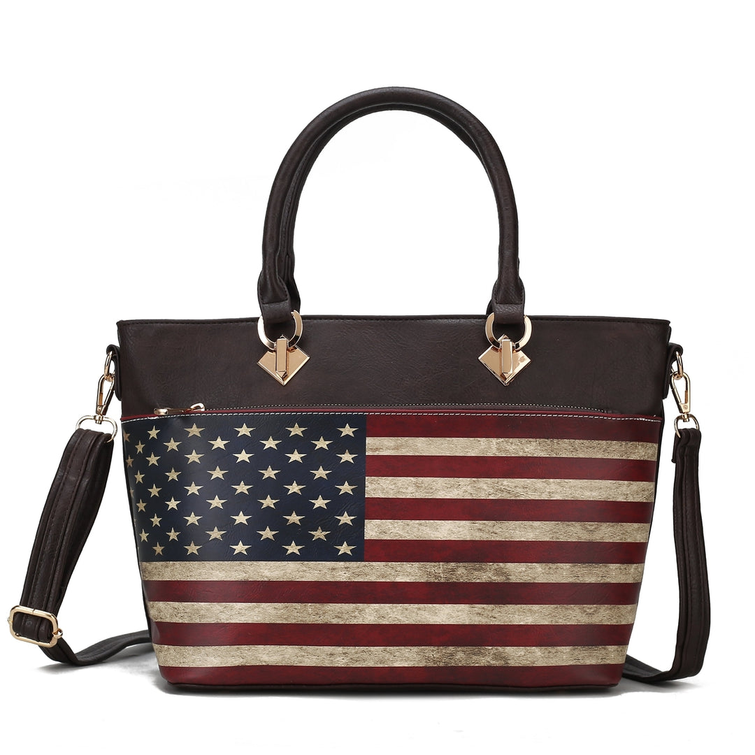 MKFCollection Lilian Printed Flag Tote Bag - Vegan Leather Designer Handbag Image 4