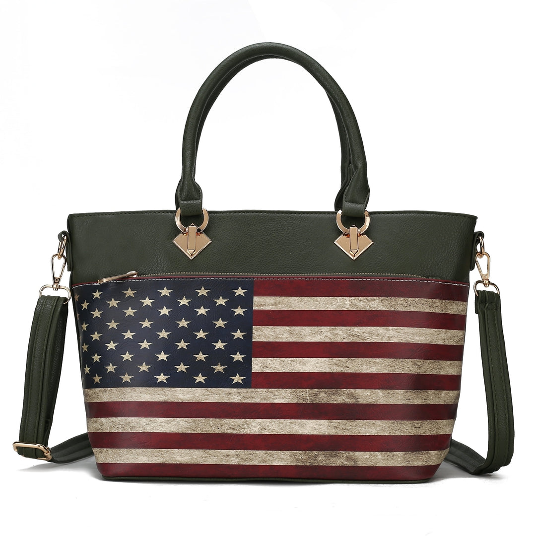 MKFCollection Lilian Printed Flag Tote Bag - Vegan Leather Designer Handbag Image 6