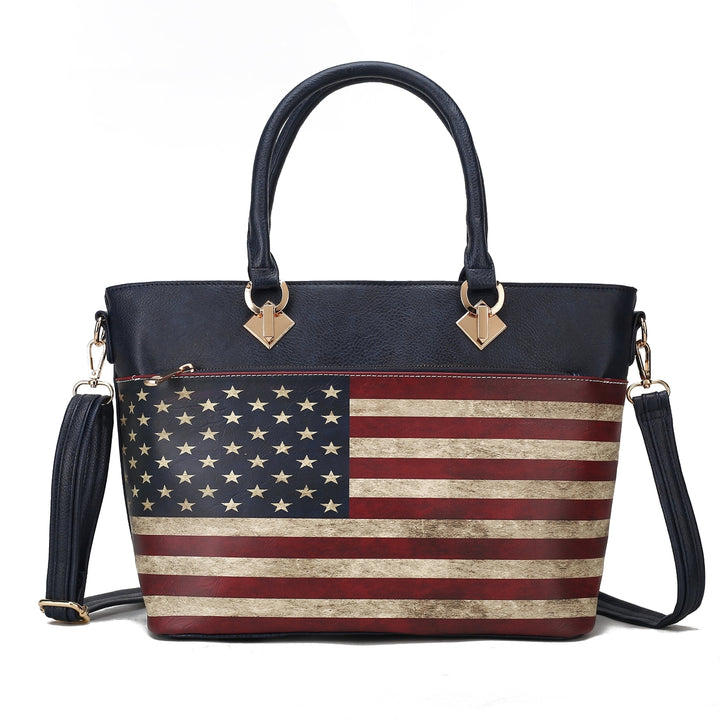 MKFCollection Lilian Printed Flag Tote Bag - Vegan Leather Designer Handbag Image 7