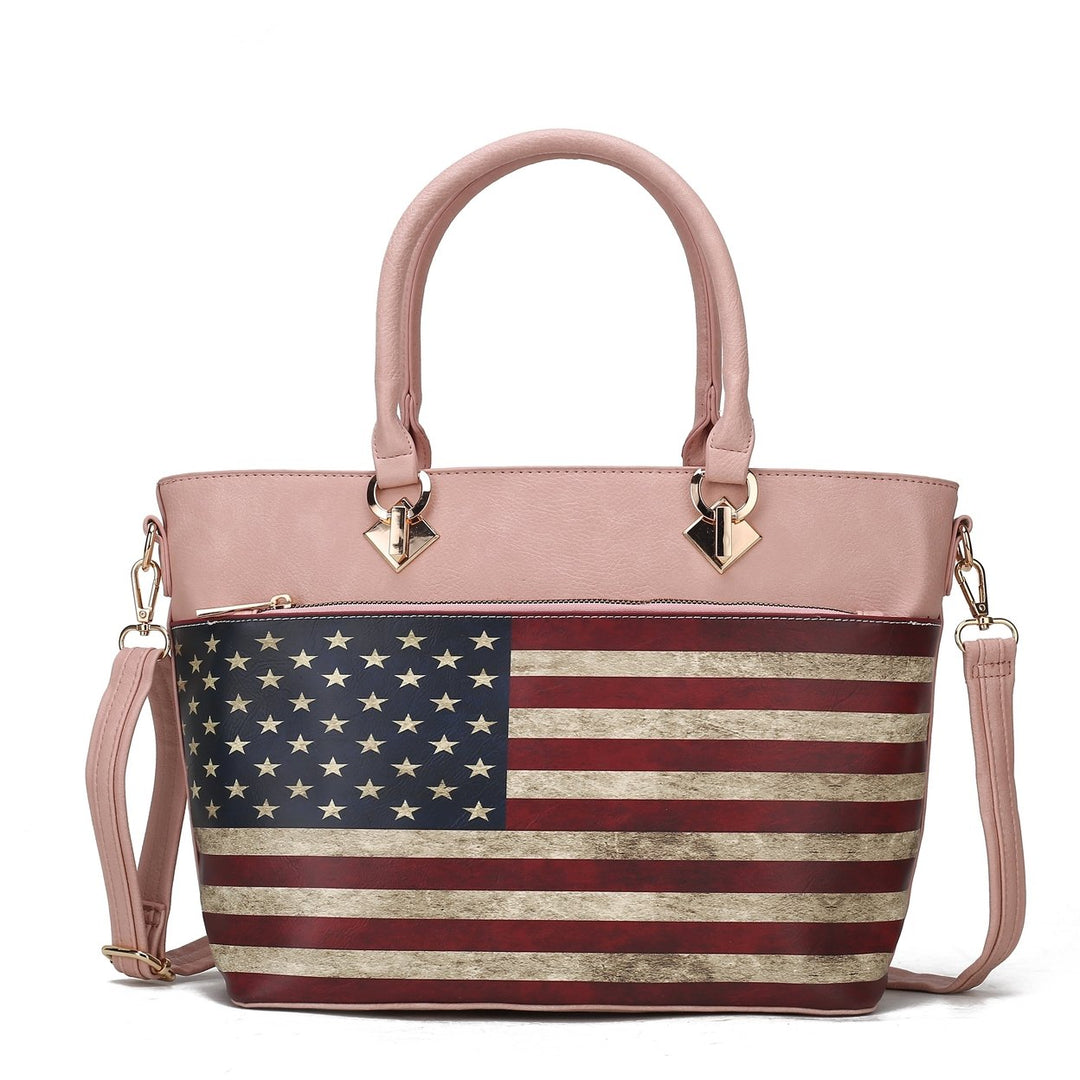 MKFCollection Lilian Printed Flag Tote Bag - Vegan Leather Designer Handbag Image 1