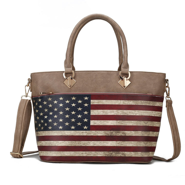 MKFCollection Lilian Printed Flag Tote Bag - Vegan Leather Designer Handbag Image 9