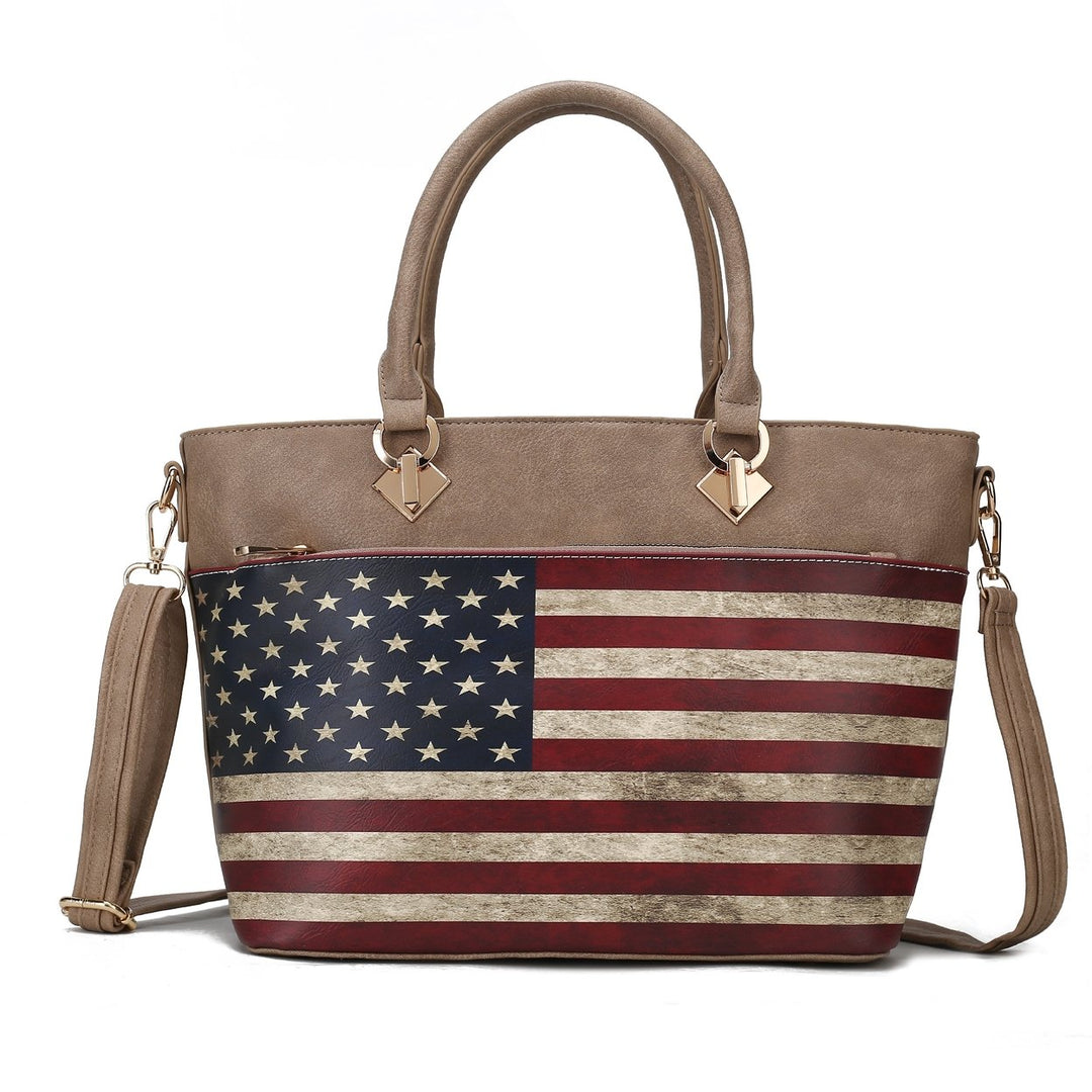 MKFCollection Lilian Printed Flag Tote Bag - Vegan Leather Designer Handbag Image 1