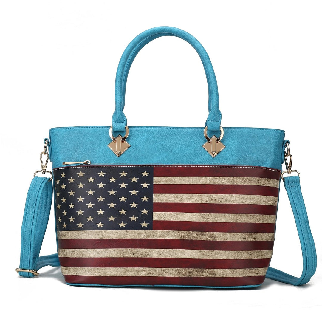 MKFCollection Lilian Printed Flag Tote Bag - Vegan Leather Designer Handbag Image 10