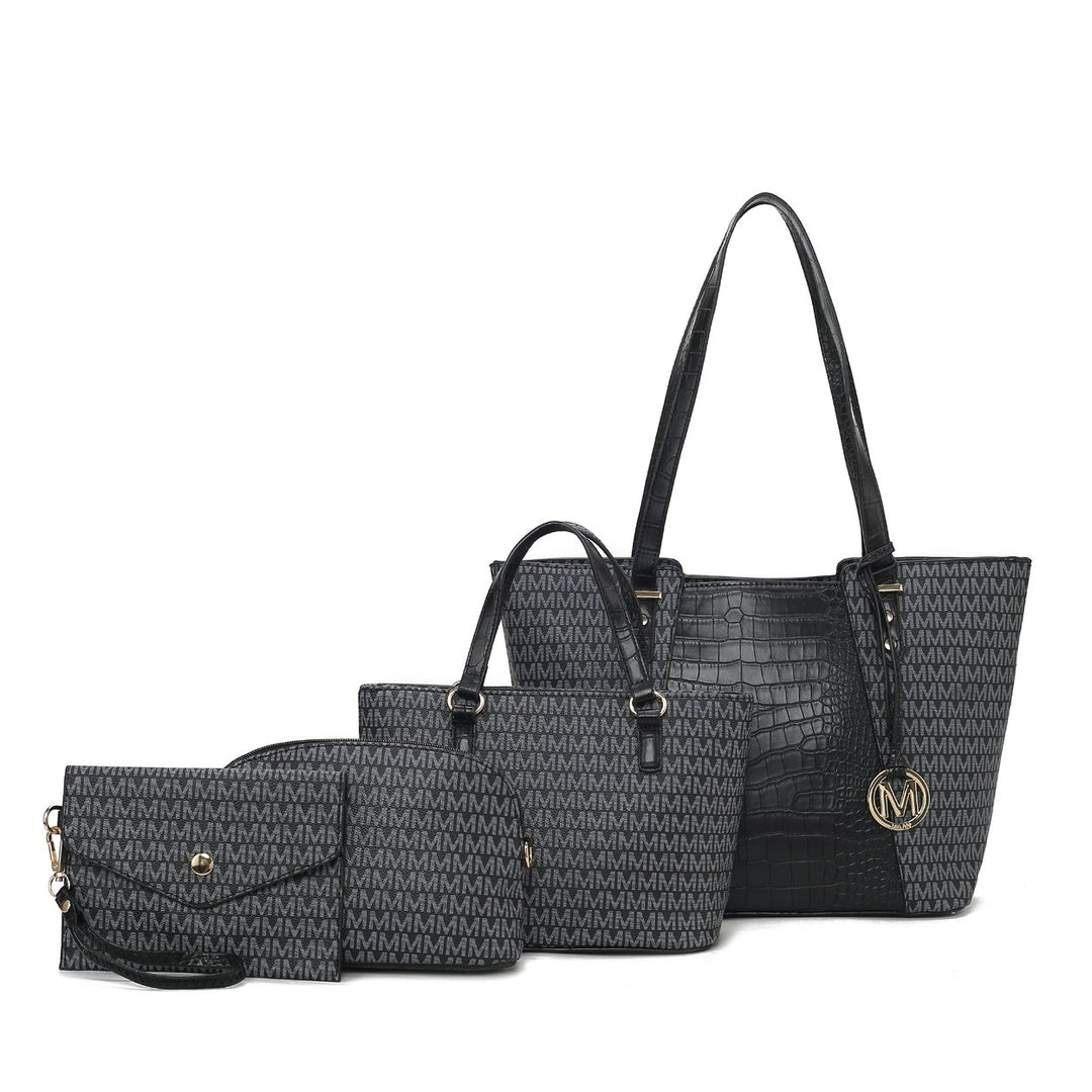 MKFCollection Lippa M Signature Tote and Set - Vegan Leather Designer Handbag Image 3