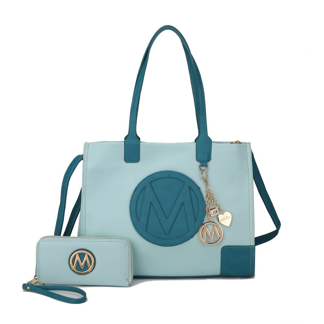 MKFCollection Louise Tote Bag and Wallet Set - Vegan Leather Designer Handbag Image 1