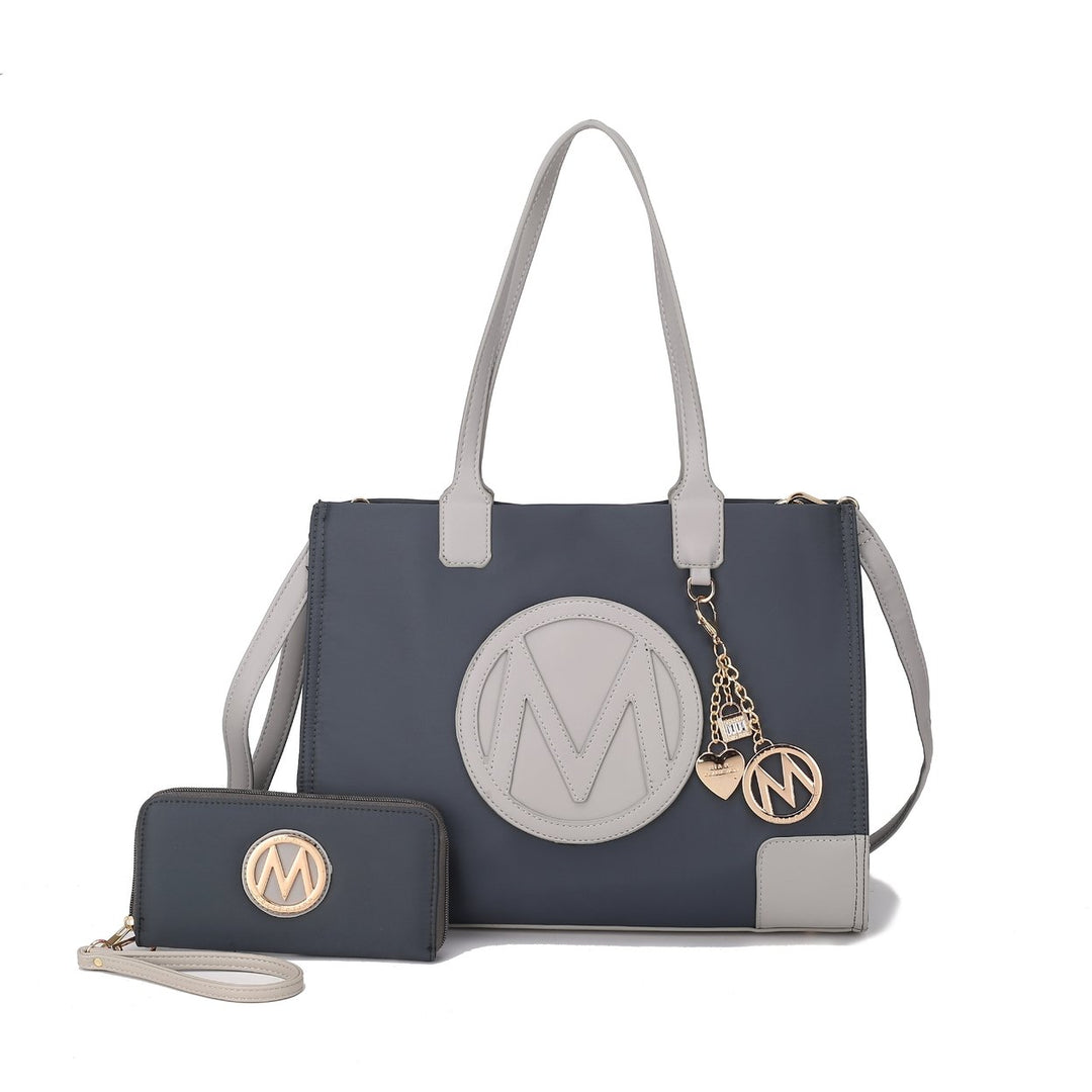 MKFCollection Louise Tote Bag and Wallet Set - Vegan Leather Designer Handbag Image 7