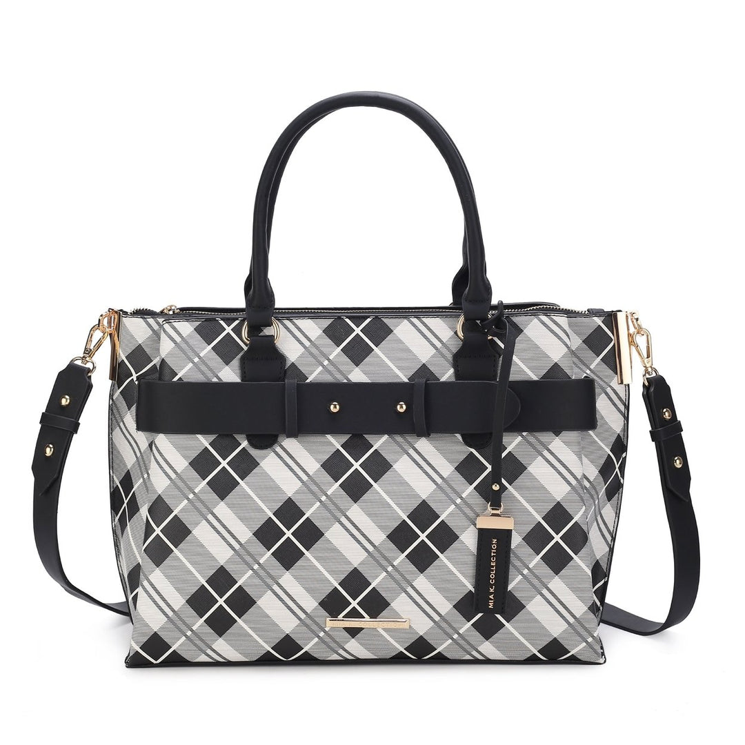 MKFCollection Vivian Plaid Shoulder Bag - Vegan Leather Designer Handbag Image 1