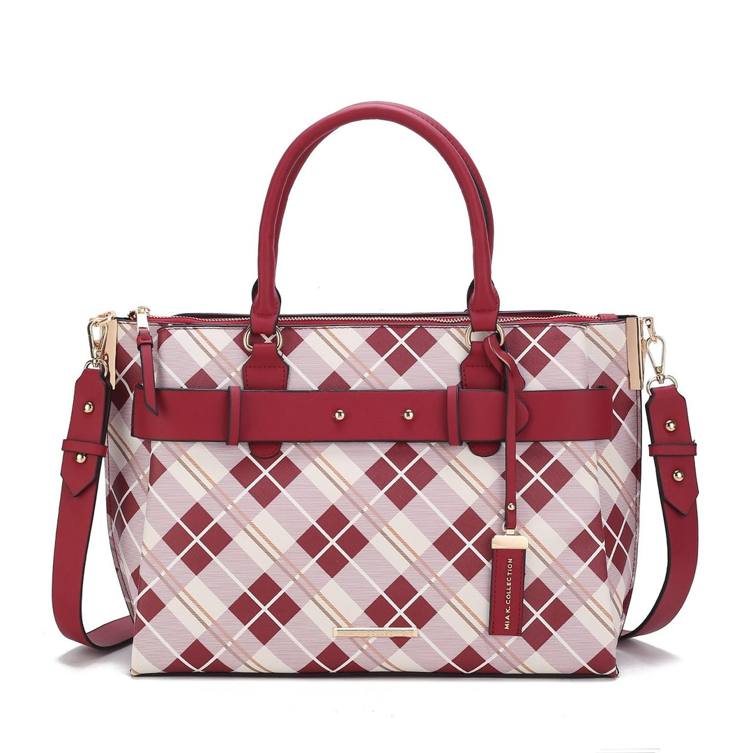 MKFCollection Vivian Plaid Shoulder Bag - Vegan Leather Designer Handbag Image 7