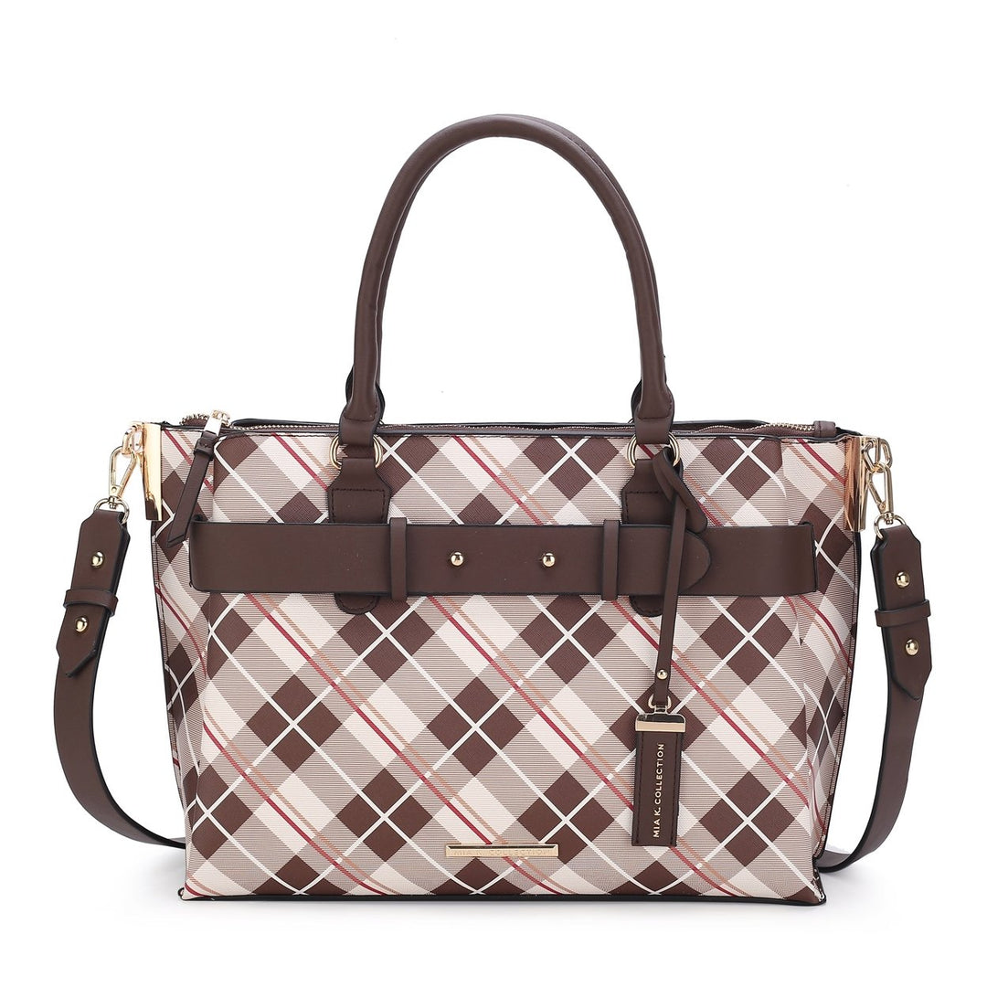 MKFCollection Vivian Plaid Shoulder Bag - Vegan Leather Designer Handbag Image 8