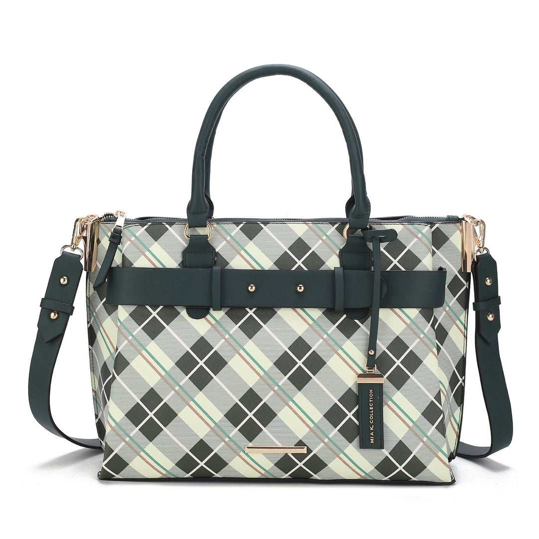 MKFCollection Vivian Plaid Shoulder Bag - Vegan Leather Designer Handbag Image 9