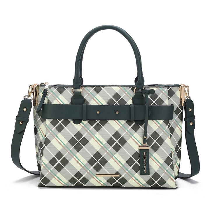 MKFCollection Vivian Plaid Shoulder Bag - Vegan Leather Designer Handbag Image 1