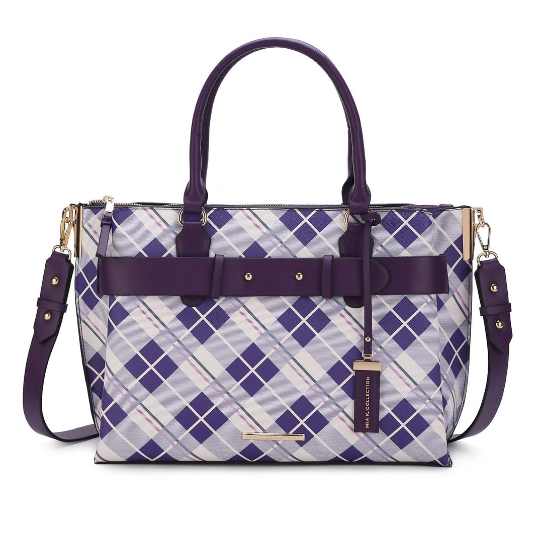 MKFCollection Vivian Plaid Shoulder Bag - Vegan Leather Designer Handbag Image 1