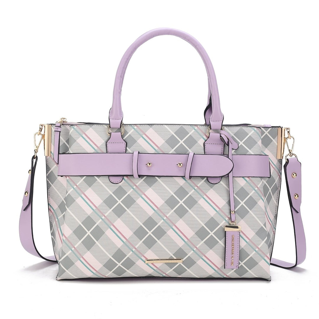 MKFCollection Vivian Plaid Shoulder Bag - Vegan Leather Designer Handbag Image 11