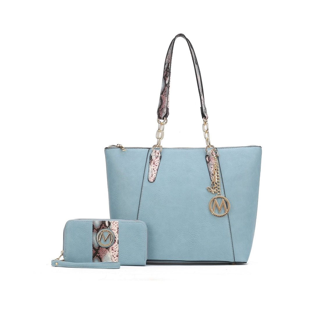 MKFCollection Ximena Tote Bag and Wallet Set - Vegan Leather Designer Handbag Image 1