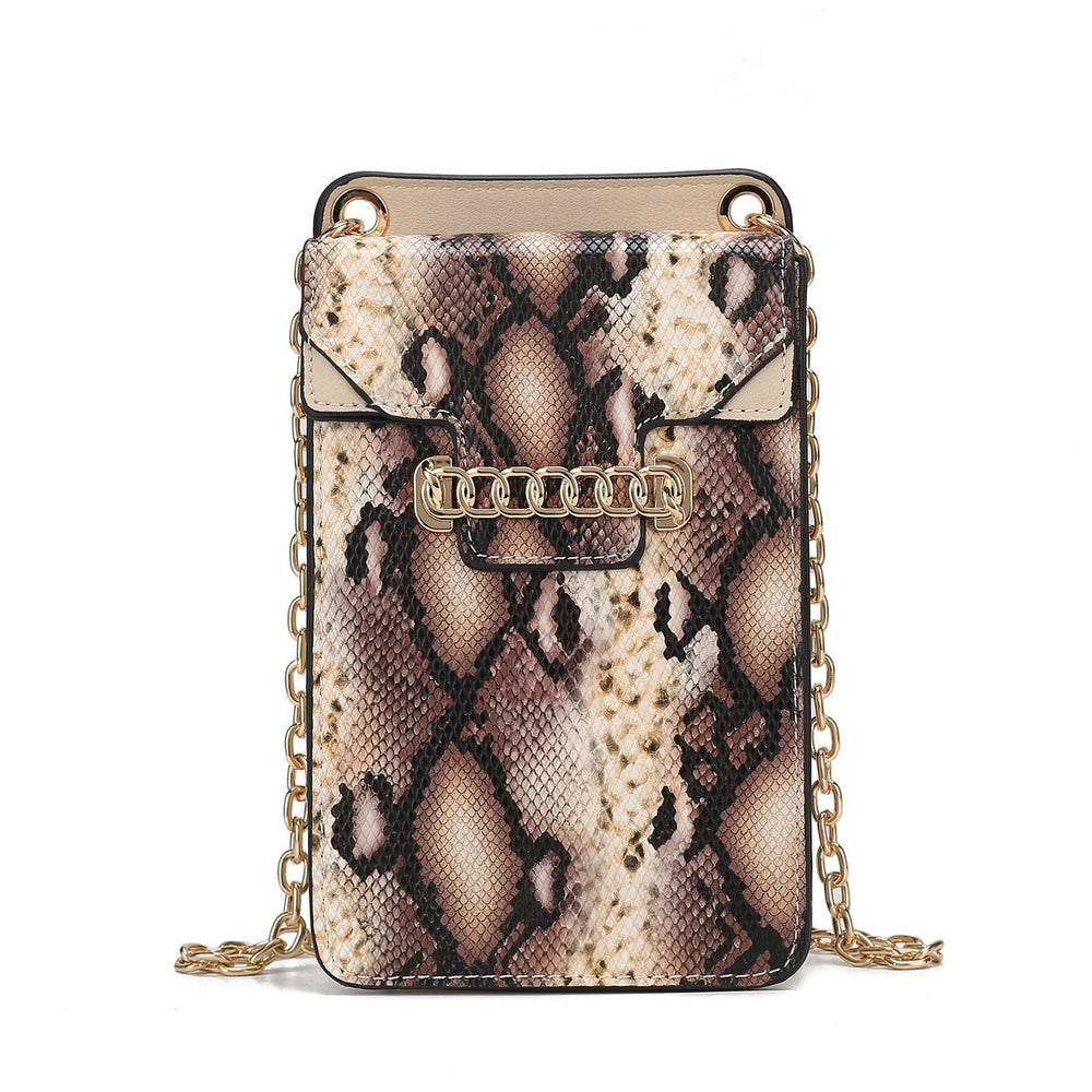 MKFCollection Yael Snake embossed Vegan Leather Womens Phone Crossbody Handbag Image 2