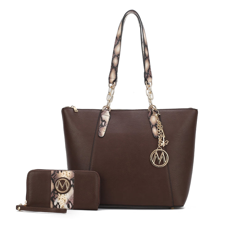 MKFCollection Ximena Tote Bag and Wallet Set - Vegan Leather Designer Handbag Image 3