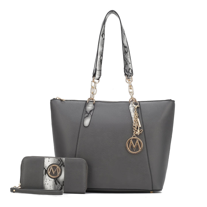 MKFCollection Ximena Tote Bag and Wallet Set - Vegan Leather Designer Handbag Image 4