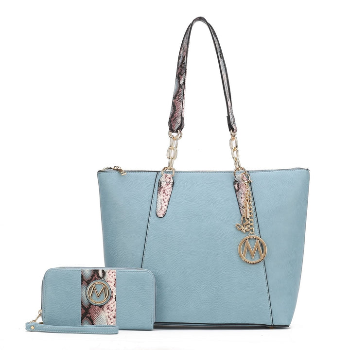 MKFCollection Ximena Tote Bag and Wallet Set - Vegan Leather Designer Handbag Image 1