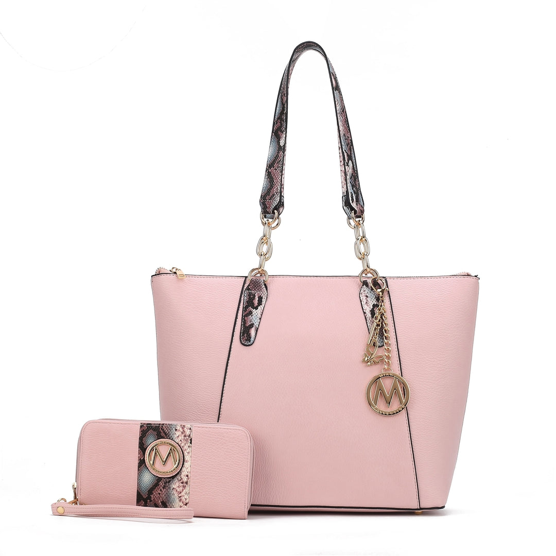 MKFCollection Ximena Tote Bag and Wallet Set - Vegan Leather Designer Handbag Image 9