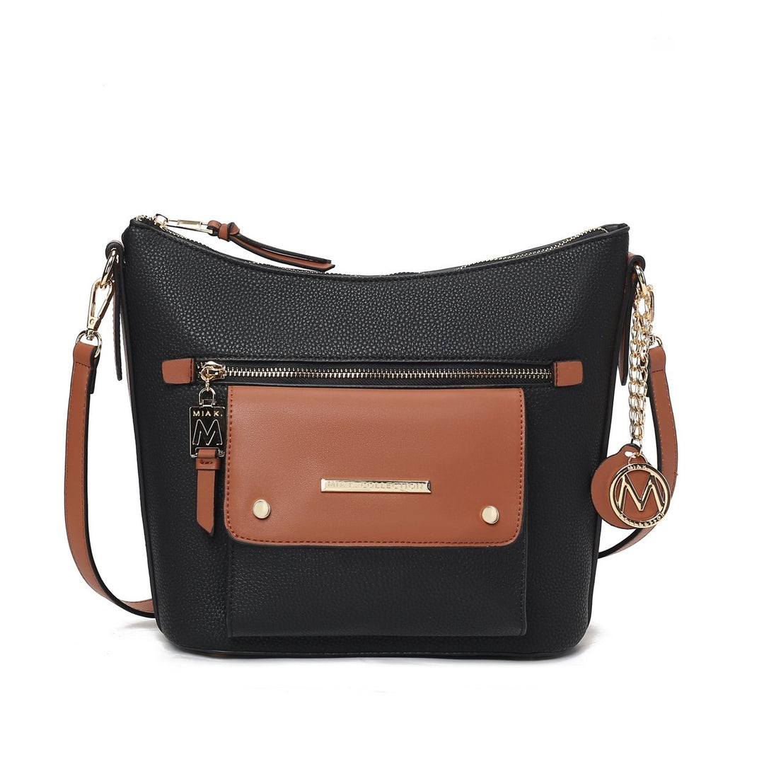 MKFCollection Serenity Color Block Shoulder Bag - Vegan Leather Designer Handbag Image 2