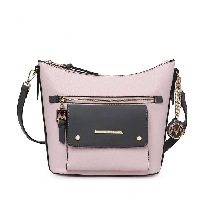 MKFCollection Serenity Color Block Shoulder Bag - Vegan Leather Designer Handbag Image 3