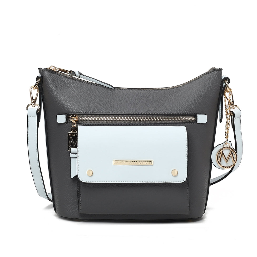 MKFCollection Serenity Color Block Shoulder Bag - Vegan Leather Designer Handbag Image 7