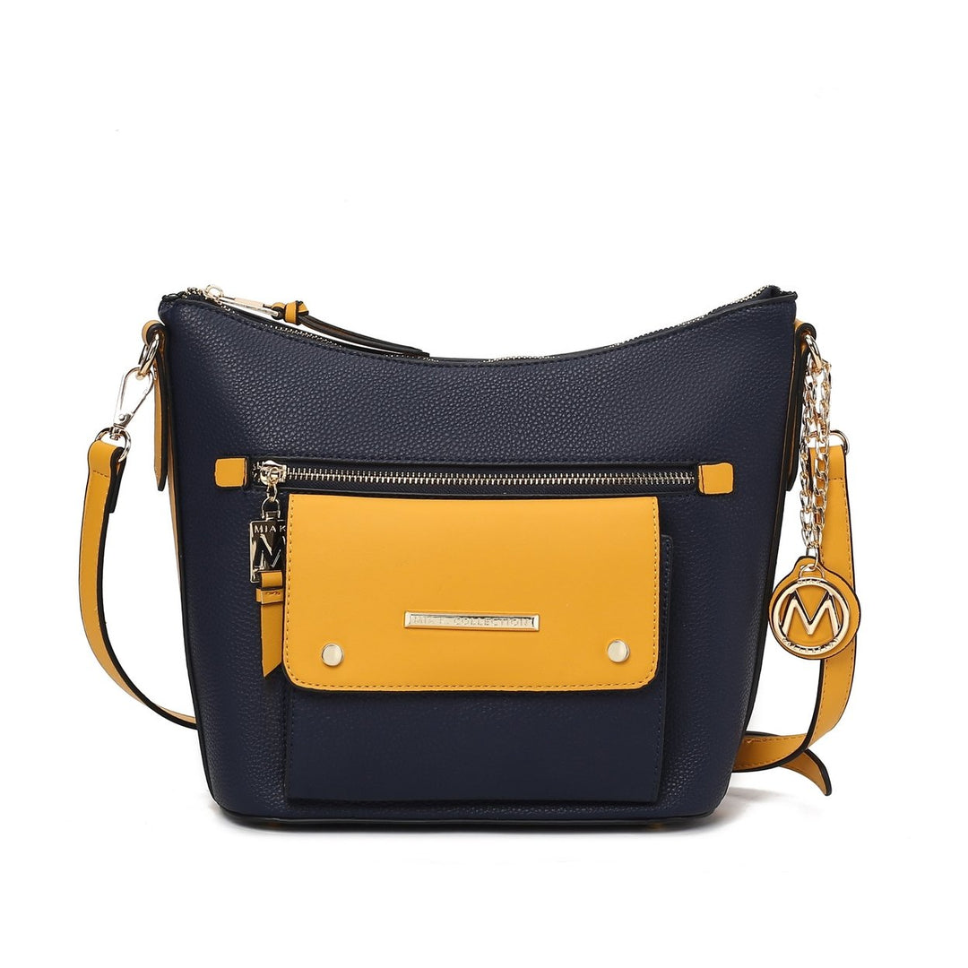 MKFCollection Serenity Color Block Shoulder Bag - Vegan Leather Designer Handbag Image 10