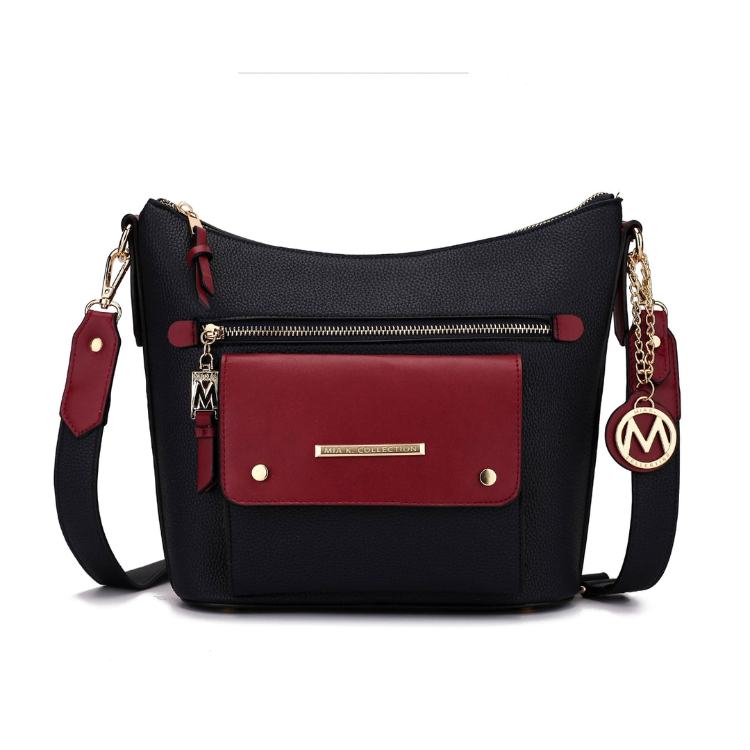 MKFCollection Serenity Color Block Shoulder Bag - Vegan Leather Designer Handbag Image 11