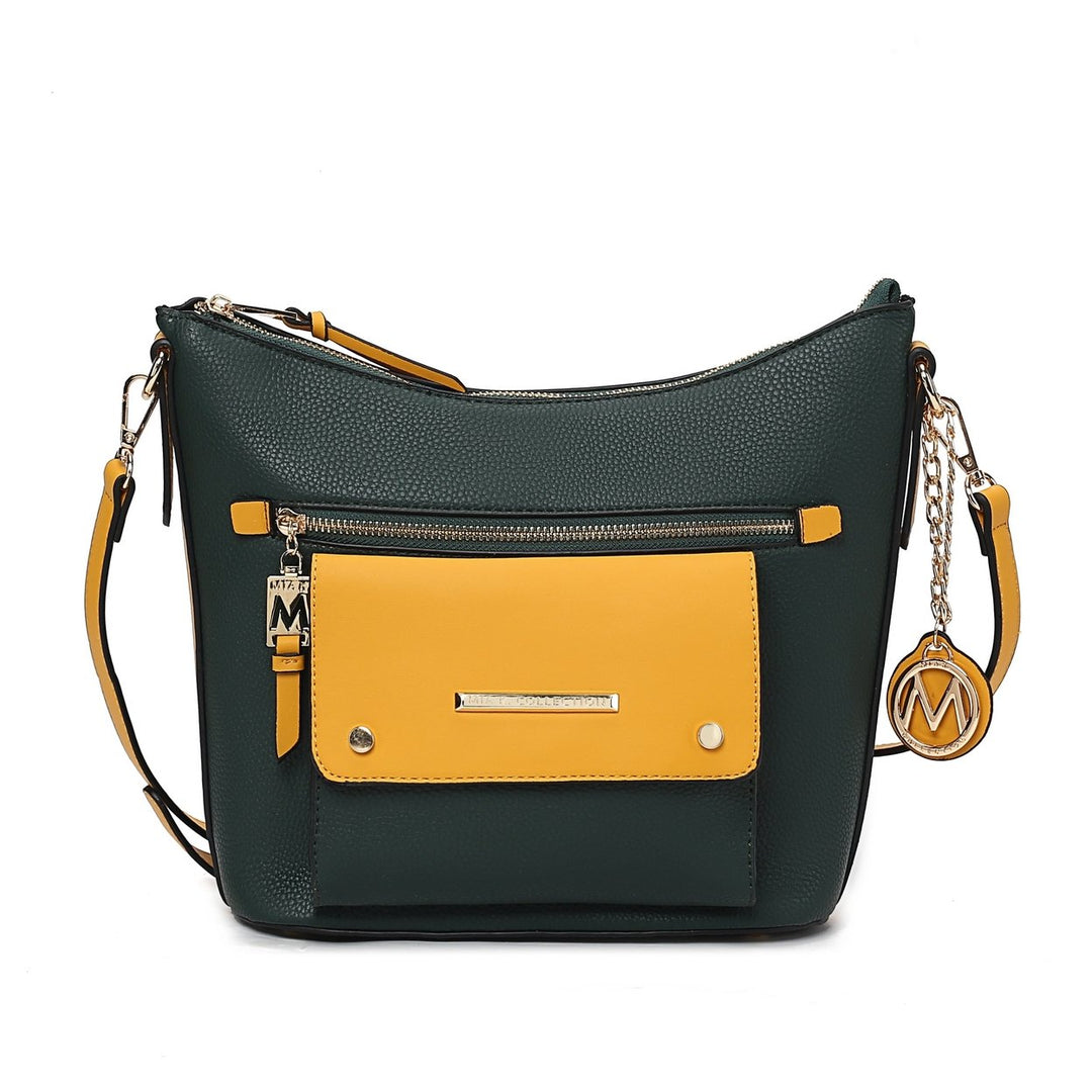 MKFCollection Serenity Color Block Shoulder Bag - Vegan Leather Designer Handbag Image 12