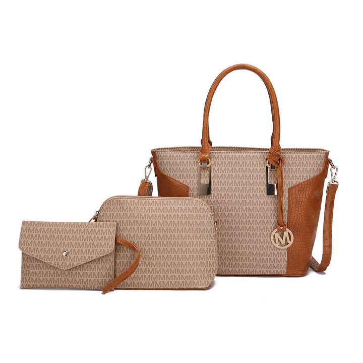 MKFCollection Shonda Signature Tote Bag and Set - Vegan Leather Designer Handbag Image 4