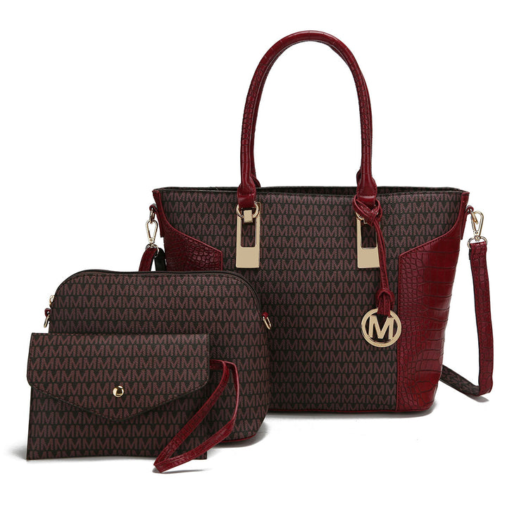 MKFCollection Shonda Signature Tote Bag and Set - Vegan Leather Designer Handbag Image 9