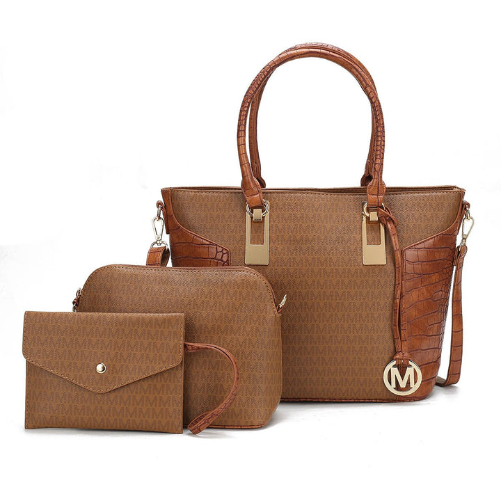 MKFCollection Shonda Signature Tote Bag and Set - Vegan Leather Designer Handbag Image 10