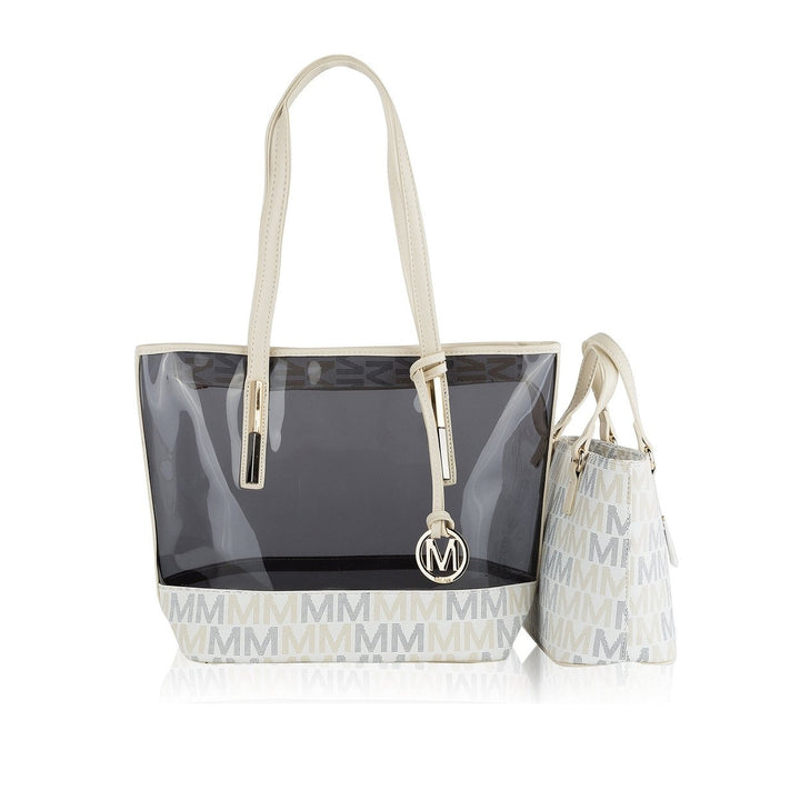 MKFCollection Tayla Signature Tote Bag and Mini Tote Set Vegan Leather Designer Image 1