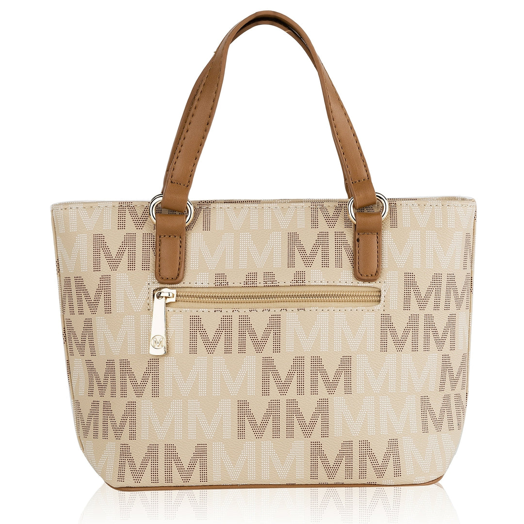 MKFCollection Tayla Signature Tote Bag and Mini Tote Set Vegan Leather Designer Image 3