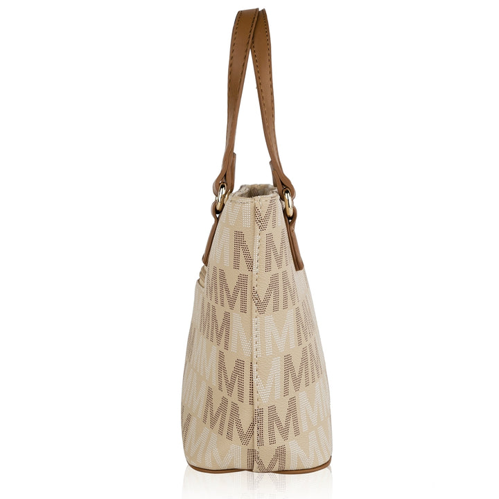 MKFCollection Tayla Signature Tote Bag and Mini Tote Set Vegan Leather Designer Image 4