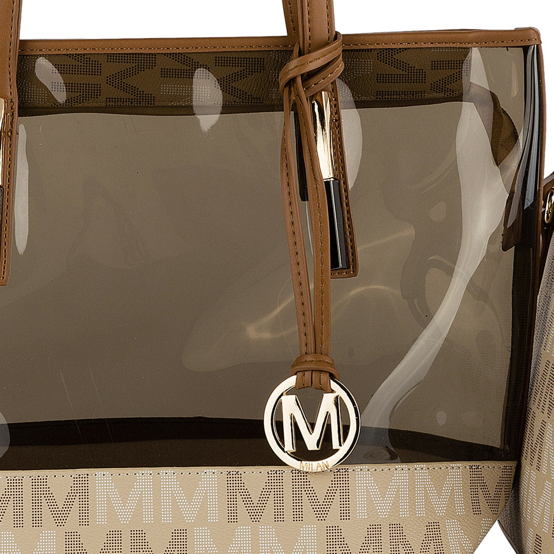 MKFCollection Tayla Signature Tote Bag and Mini Tote Set Vegan Leather Designer Image 4