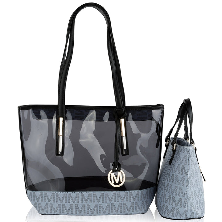 MKFCollection Tayla Signature Tote Bag and Mini Tote Set Vegan Leather Designer Image 6