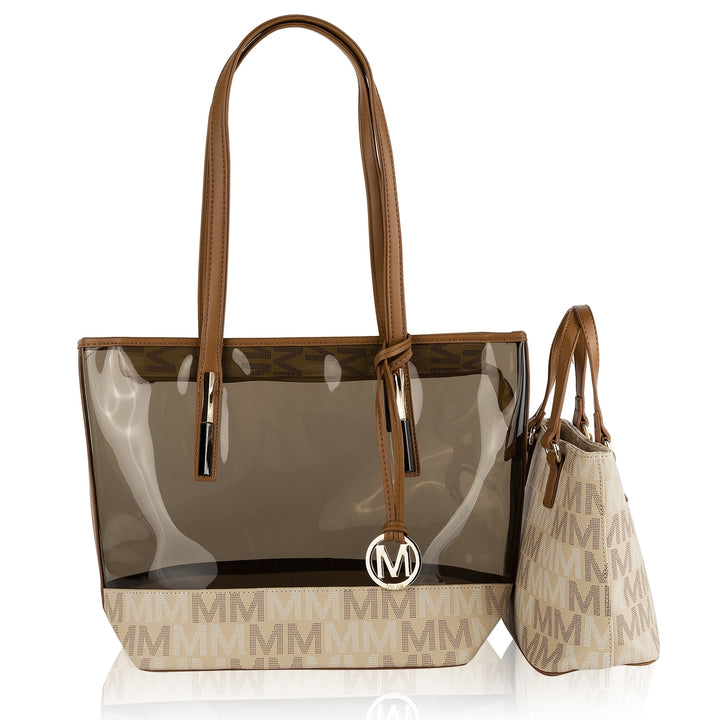 MKFCollection Tayla Signature Tote Bag and Mini Tote Set Vegan Leather Designer Image 11